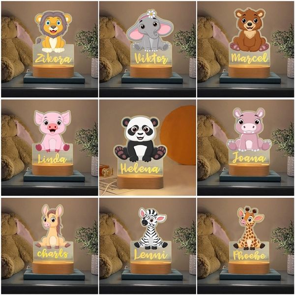 Tartaruga de leão personalizada Urso de girafa liderado USB Night Light Custom Nome Lamp Animal for Baby Kids Kids Bedroom Decoration 220623