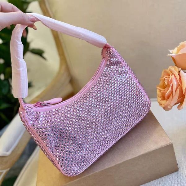 

2022 new luxurys bead rhinestone shoulder bags women shiny diamond handbags hobos beading baguettes bling beads purses triangle glittering h