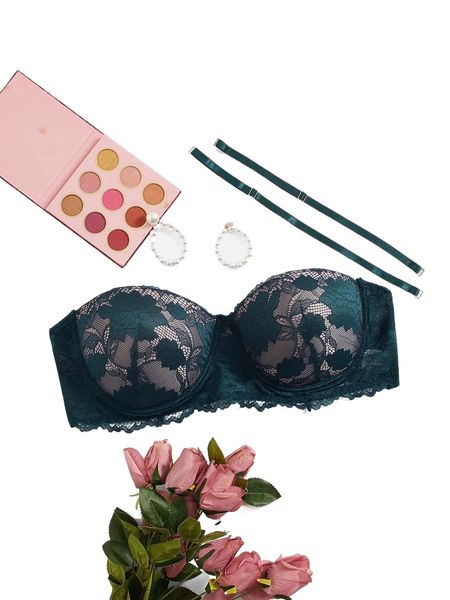 

plus floral lace underwire bra with detachable strap g9fx#, Black;white