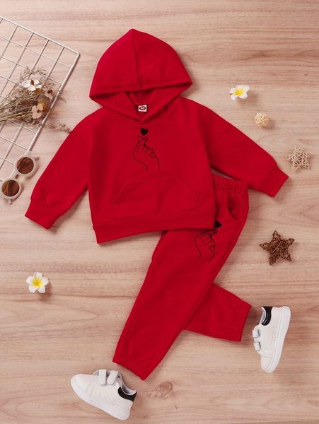 

toddler girls gesture print kangaroo pocket hoodie & sweatpants she, White