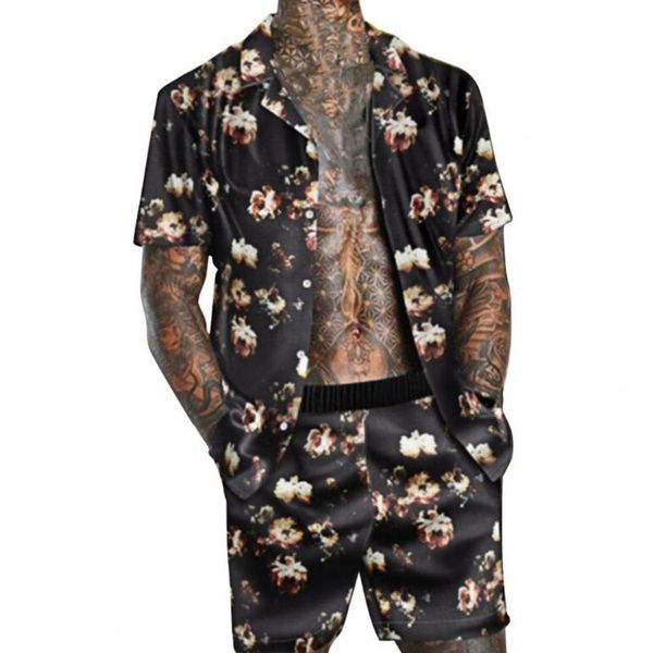 Rousistas masculinos Men Tracksuit Floral Print Soft for Daily Life Clothing Street Wear preto xxxlmen's