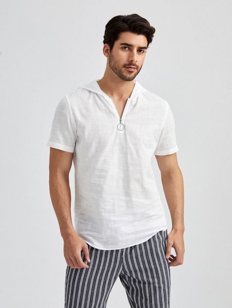 

men half zipper placket hooded l002#, White;black