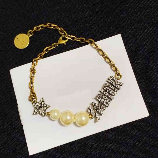 

fashion brand jewelry new luxury bracelet wholesale family letter chain pearl brass light high-grade women's, Silver