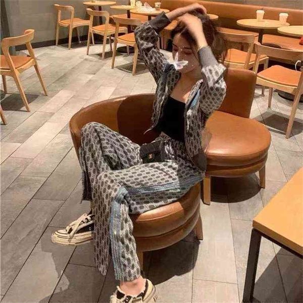 

2022 new special offer model leisure fashion suit women's autumn and winter sports wide leg pants two-piece set, White