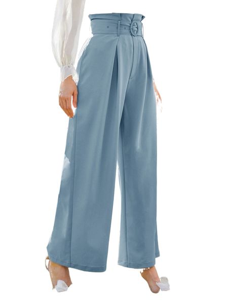 

paperbag waist belted wide leg pants z6yn#, Black;white