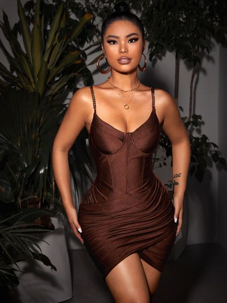 

chain straps wrap bodycon dress 73cc#, Black;gray