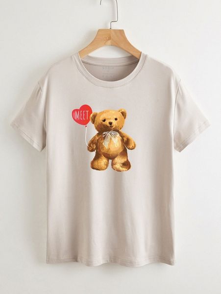 

bear & letter graphic t-shirt z2el#, White