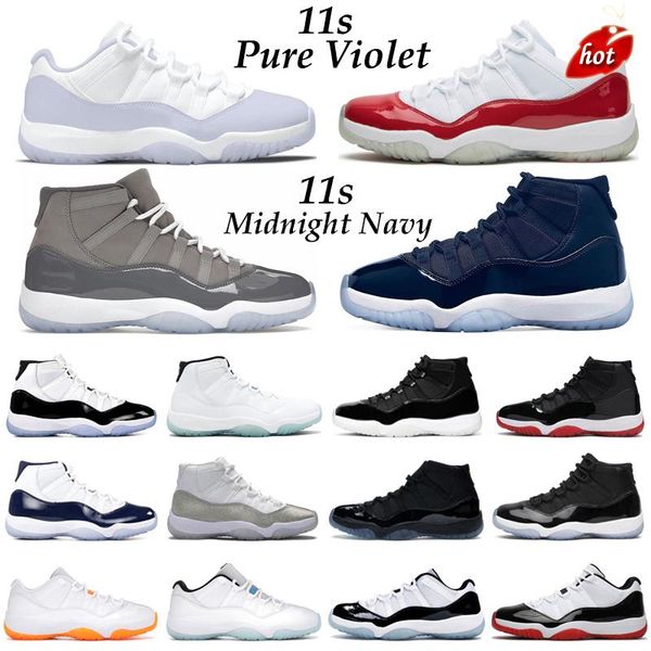 

jumpman 11 basketball shoes men women 11s low pure violet midnight navy cool grey 25th anniversary bred concord 45 mens trainers sport, Black