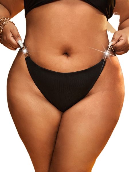 

plus chain linked high waist bikini bottom o9au#, Black