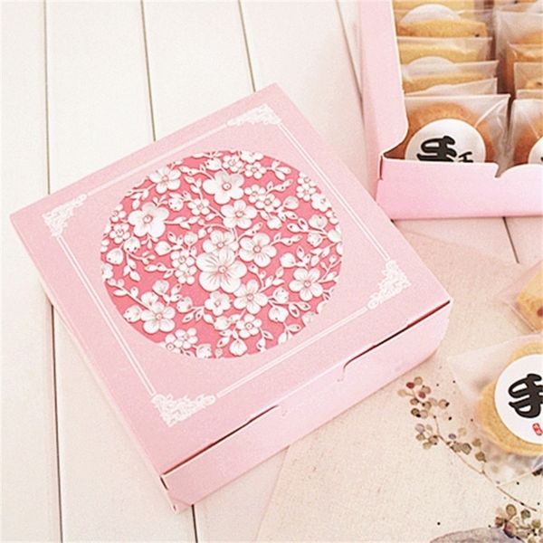 121245cm10pcs Pink Sakura Cherry Boxes de armazenamento de papel Box Cookie Container Packaging Wedding Wedding Natal Uso 201015