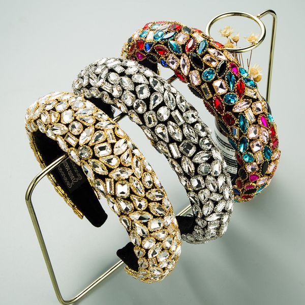 

luxury baroque shiny full rhinestone headband fashion hair accessories women's sponge gold velvet banquet hairband hair hoop new, Silver