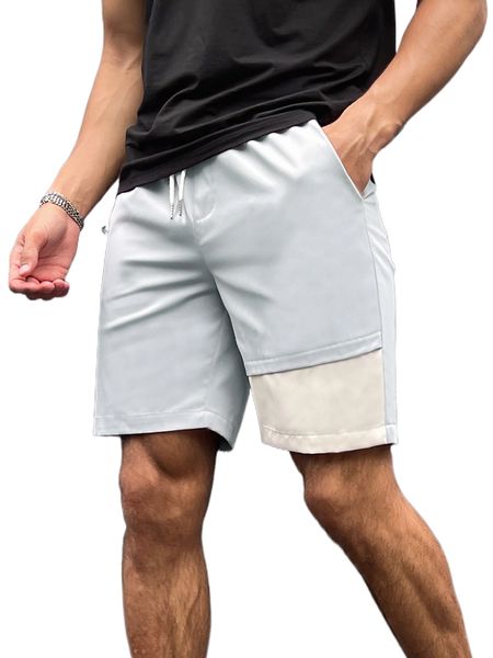 

men colorblock drawstring waist shorts 439e#, White;black
