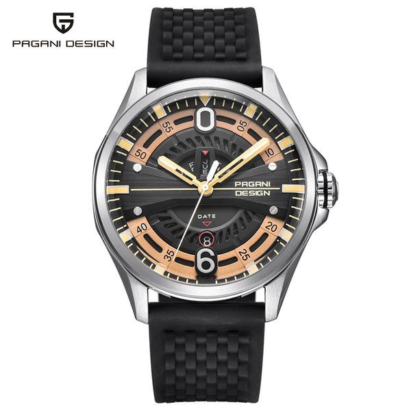 

2022 brand pagani design men watches fashion silicone strap waterproof quartz watch black gold reloj hombre dropshipping gift c5, Slivery;brown
