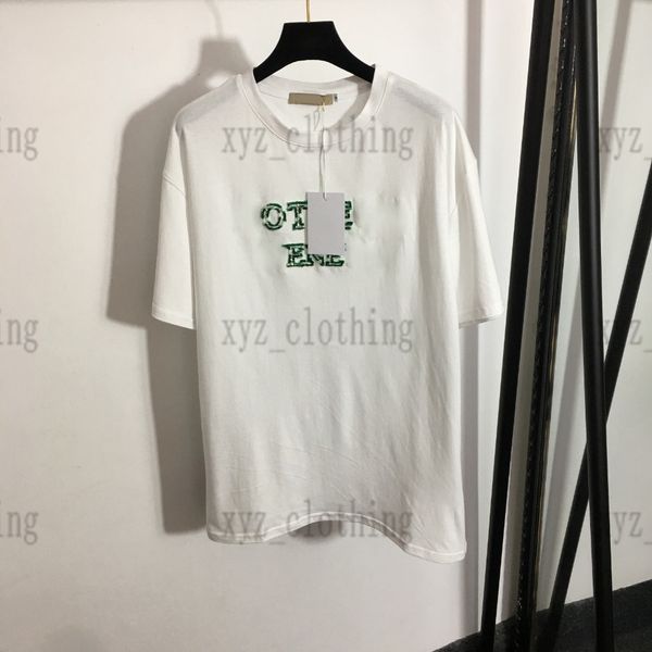 

high-end deisgner t shirts three-dimensional flocking women t-shirts gradient smudged presbyopia logo print casual short sleeve t-shirtdesig, White;black