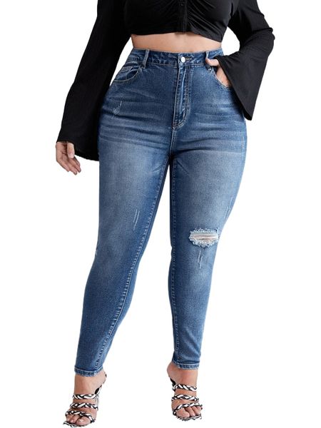 

plus high waist ripped skinny jeans a0wb#, Blue