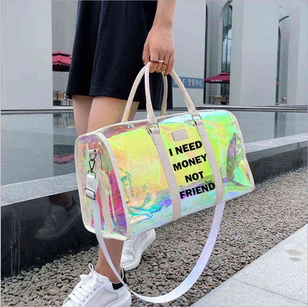 

custom letters duffel bag clear hologram spinnanight weekender arrival spendanight overnight tote bag for women pvc hoe bag 220611