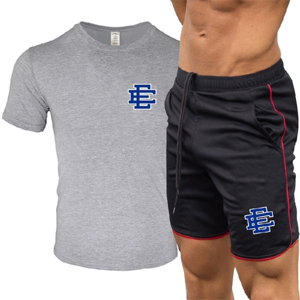 

ee basic shorts summer sets men s t shirt brand suit short sleeve printed cotton tshirts jogging sweatpants male sportswear set 220613, Gray
