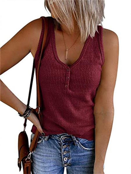 

women's & tees v-neck vest sleeveless henley shirt ribbed knit button casual, White