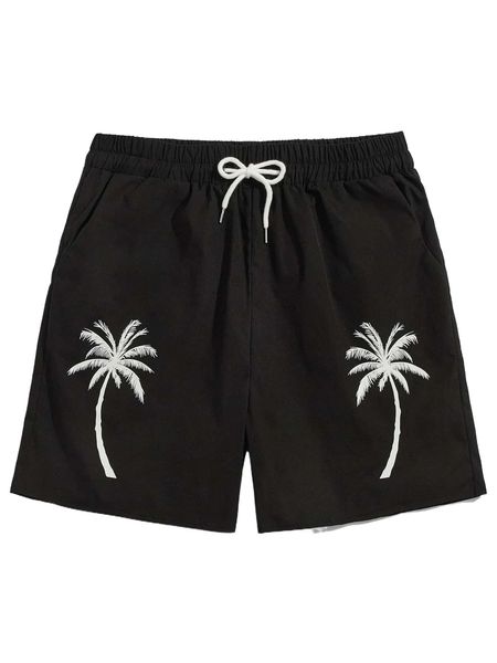 

romwe guys tropical graphic drawstring shorts n3ly#, White;black