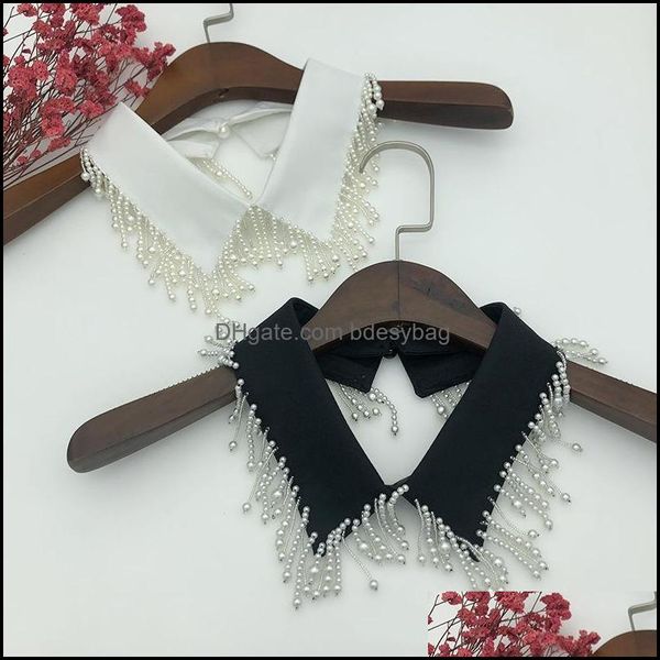 Papillon Accessori moda Donna Colletto finto bianco Perline fatte a mano Camicia tinta unita staccabile Camicetta finta Top Vestid Dhgy9