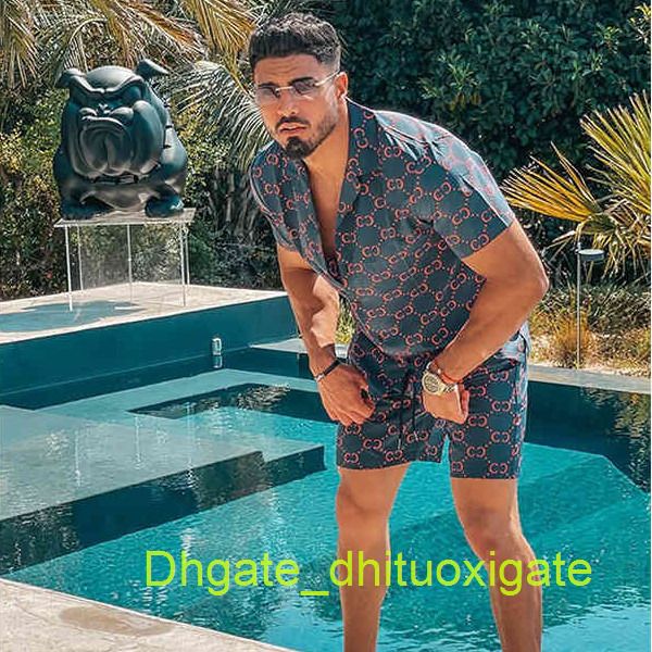 

men's luxury casual shirts tracksuit hawaiian sets t-shirts printing summer fashion swim short sleeve button men shirt suit vacation be, White;black