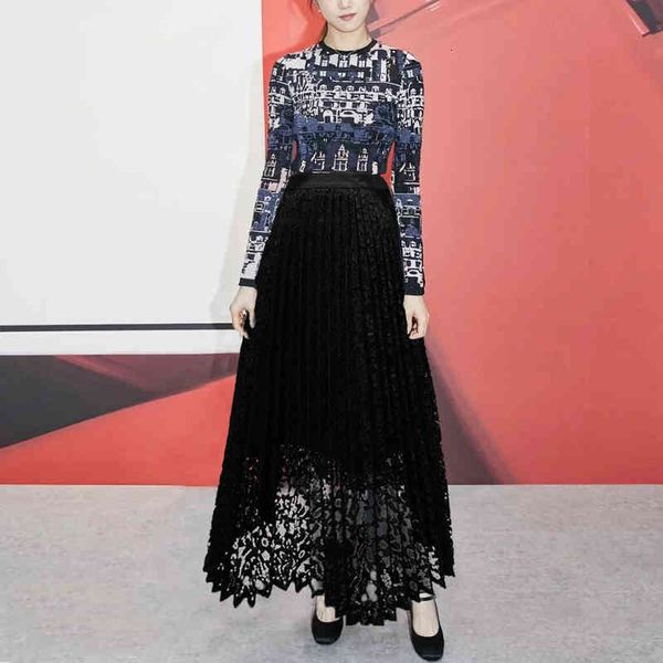 

women's two piece pants celebrity style women's suit autumn blue jacquard sweater crimped lace skirt two piece set women, White