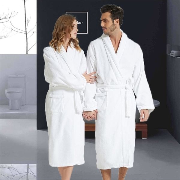 Männer Bademantel Baumwolle Handtuch Kimono Herbst Dicke Warme Handtuch Fleece Terry Nachtwäsche Lange Robe el Spa Weiche Lange Weiß bademantel 201109