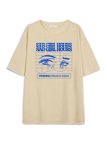 

romwe x splusmart letter figure graphic drop shoulder tee 96up#, White