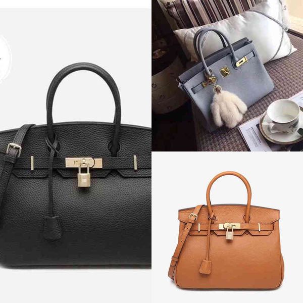 

luxury women birkinss handbags bag layer cowhide imported first women's 2022 autumn and winter high-capacity litchi pattern platinum si