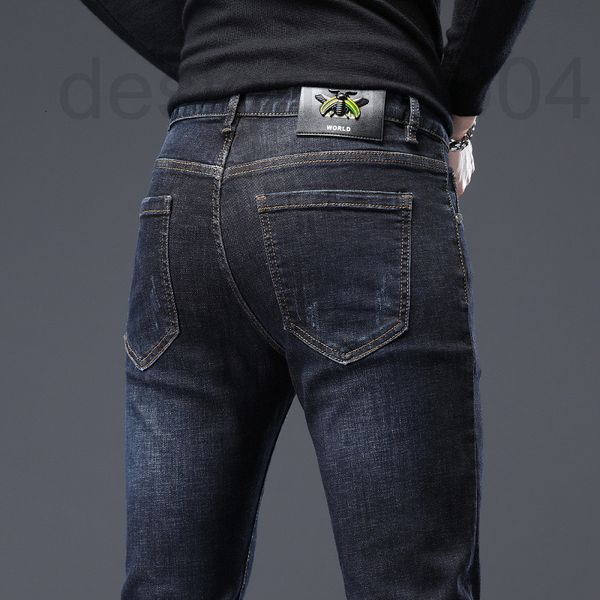 

men's jeans designer autumn and winter style piece embroidery element jeans men's 2021 fashion brand new product slim fit elastic, Blue