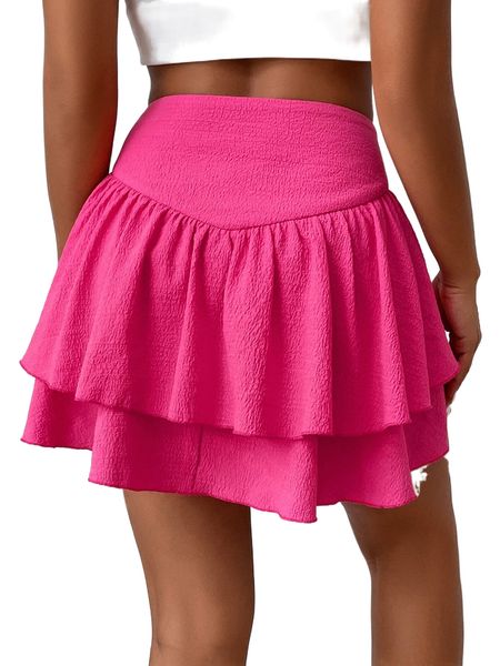 

wideband waist layered hem skirt t13q#, Black