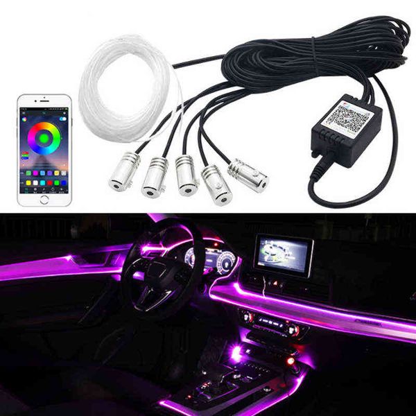 

6 in 1 rgb led atmosphere car light interior ambient light fiber optic strips light by app control diy music 8m fiber optic band y220708