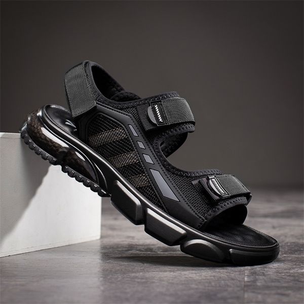 

men sandals mesh breathable outdoor leisure male cushion beach shoes latex soft soled roman man 220623, Black