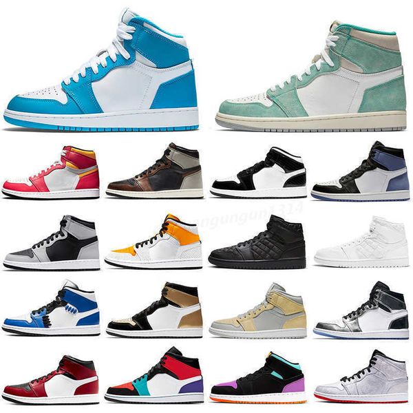 

jumpman 1 1s og high basketball shoes pine green black court purple royal bred toe nc obsidian unc game sneakers trainers 36-48 c14