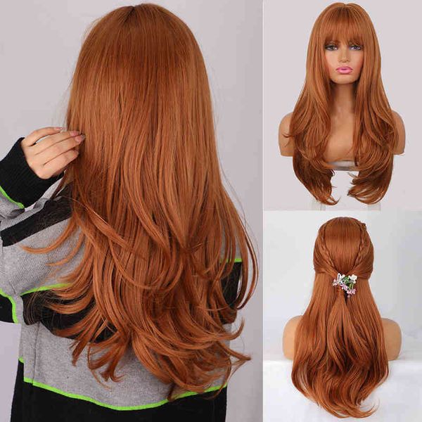 

nxy hair wigs synthetic wigs for women long wavy red brown copper ginger wigs with bangs long straight ombre red cosplay wig heat ristat 050