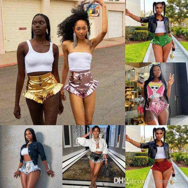 Sexy Designer-Shorts für Damen, modisch, 2022, Sommer, neue reine Farbe, V-förmige Mini-Hosen aus PU-Leder mit Ohrrand