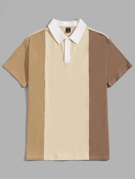 

men colorblock contrast collar polo shirt c2he#, White;black