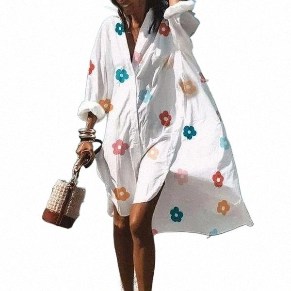 

plus size dresses women v neck floral print dress casual 2022 spring long sleeve irregular shirt summer loose beach midi vestidos q8my#, Black