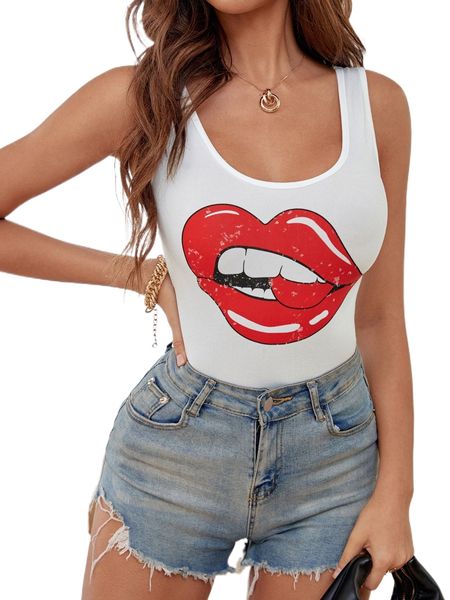

lip print tank j3hu#, White