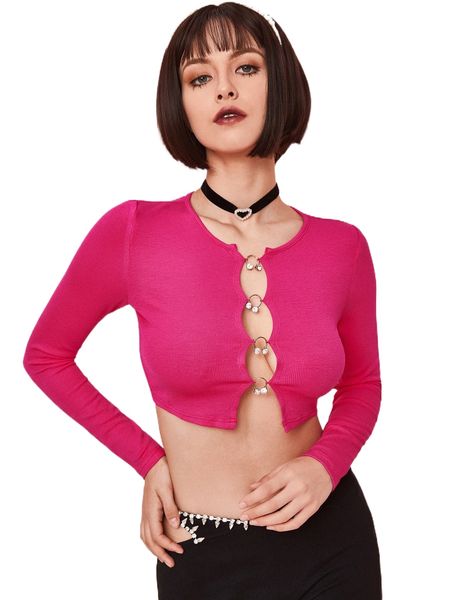 

ring front form fitted crop tee 74z6#, White