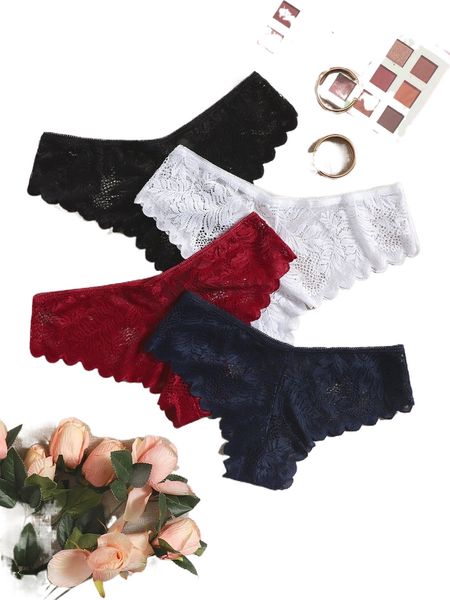 

4pack plant lace panty set a6yn#, Black;red