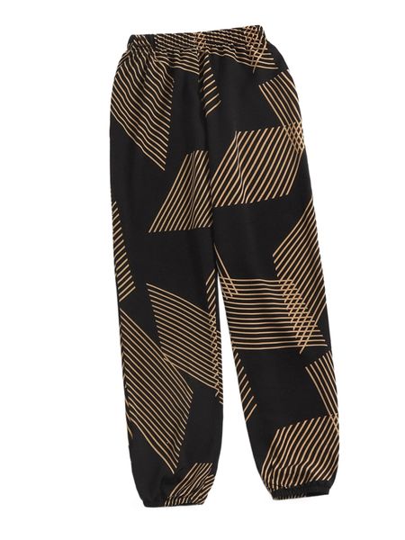 

striped print elastic waist pants f2n4#, Black;white