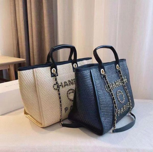 

fashion designer luxury beach bags large ch linen woven women evening handbag straw knitting shoulder portable brand classic female big shop