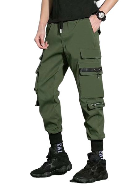 

men drawstring cargo pants v748#, Black