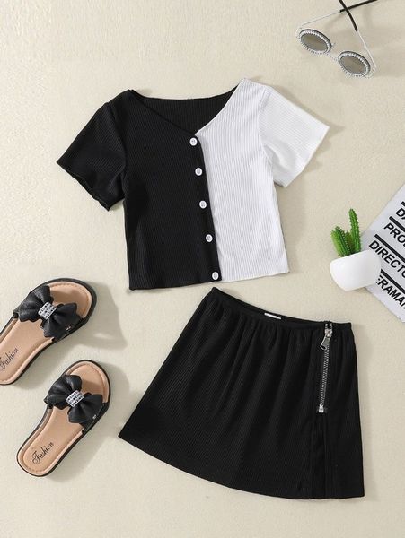 

toddler girls two tone & half zip split hem skirt she, White