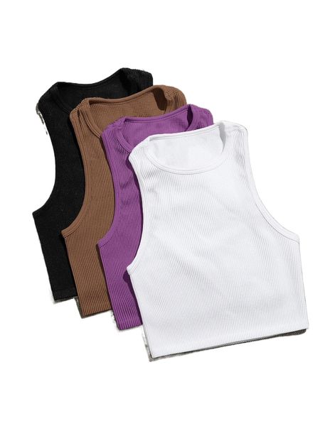 

4pcs rib-knit sports tank b3zr#, Gray