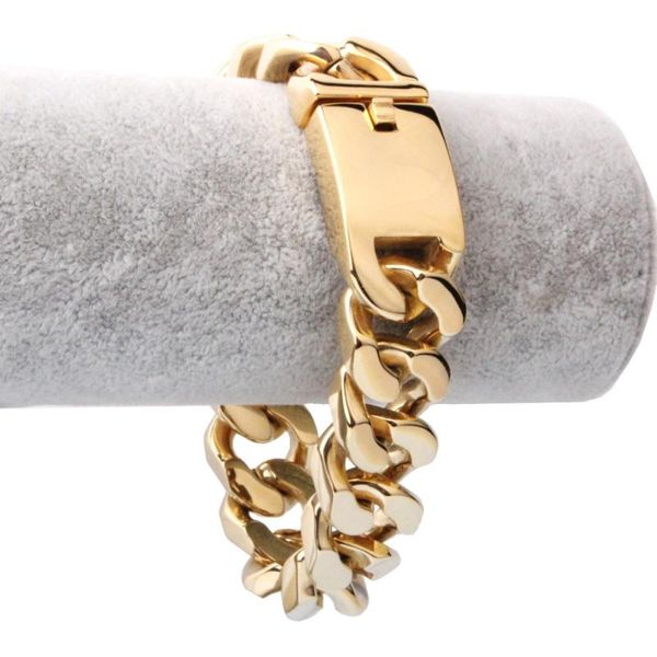 Catena a maglie 20mm Arriva Cool Buckle Acciaio inossidabile 316L Color oro Curb cubano Bracciale da uomo per ragazzi Gioielli da braccialetto 9 