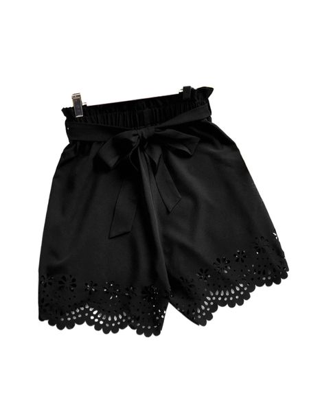 

paperbag waist laser cut out belted shorts 14cs#, White;black