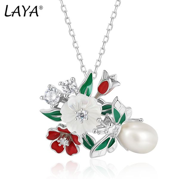 

laya pendant necklace for women 925 sterling silver zircon natural pearl shell flower leaf enamel trendy luxury jewelry 2022 trend