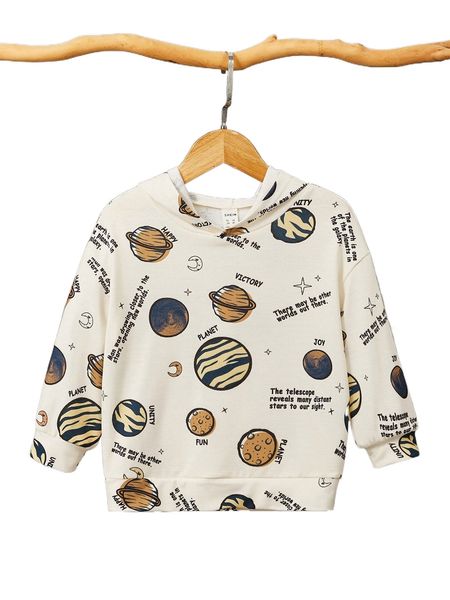 

toddler boys slogan & planets print hoodie k6zy#, Black;white